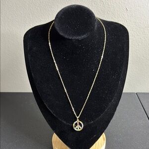 Colorful Peace Charm Pendant Rainbow Cubic Zirconia Gold Tone Necklace Chain